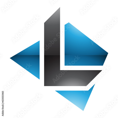 Blue and Black Glossy Trapezium Shaped Letter L Icon