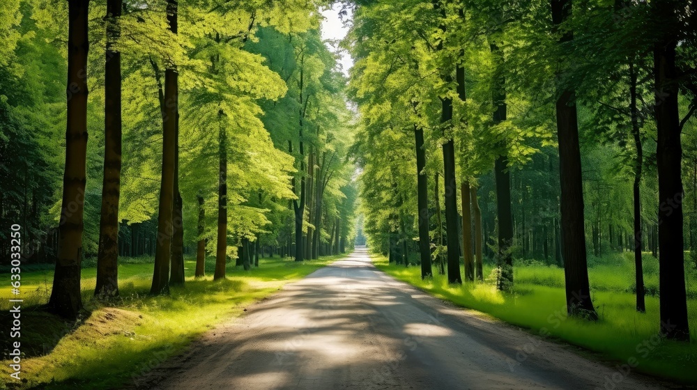 Path way through the autumnal forest natural way, road to the tropical forest field, relaxing with ecological environment, freedom lifestyle concept, Generative AI illustration Path way through the autumnal forest natural way, road to the tropical forest field, relaxing with ecological environment, freedom lifestyle concept, Generative AI illustration