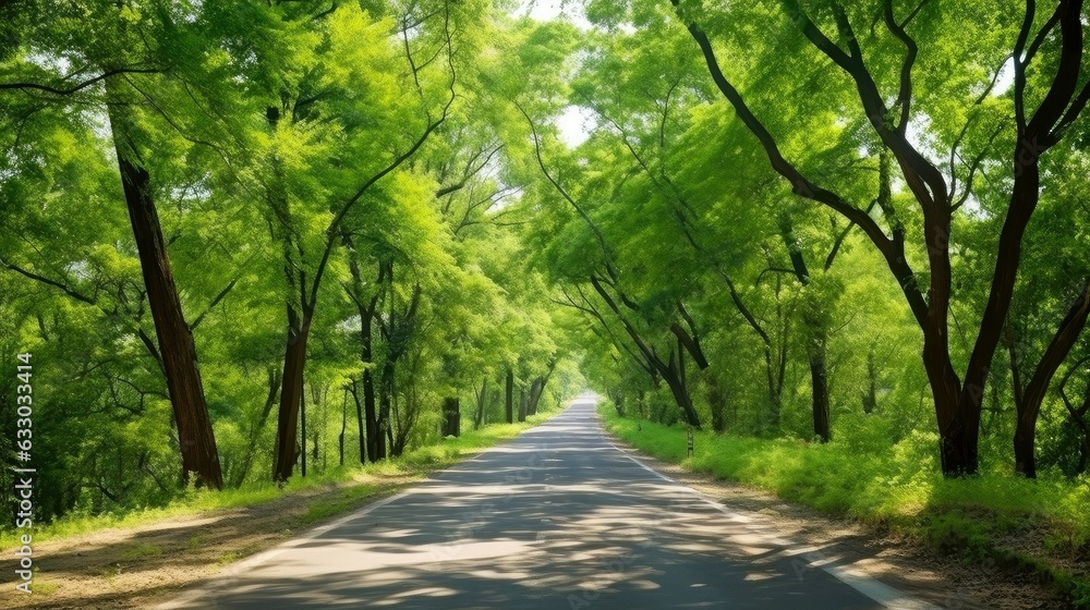 Path way through the autumnal forest natural way, road to the tropical forest field, relaxing with ecological environment, freedom lifestyle concept, Generative AI illustration Path way through the autumnal forest natural way, road to the tropical forest field, relaxing with ecological environment, freedom lifestyle concept, Generative AI illustration
