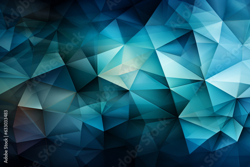 Abstract triangles in harmonious hues deep blue, green, white, and vivid cyan Generative AI