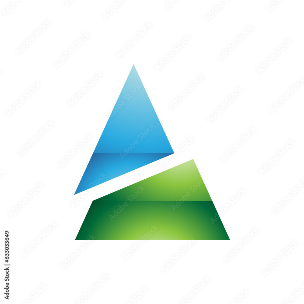 Blue and Green Glossy Split Triangle Shaped Letter A Icon Blue and Green Glossy Split Triangle Shaped Letter A Icon