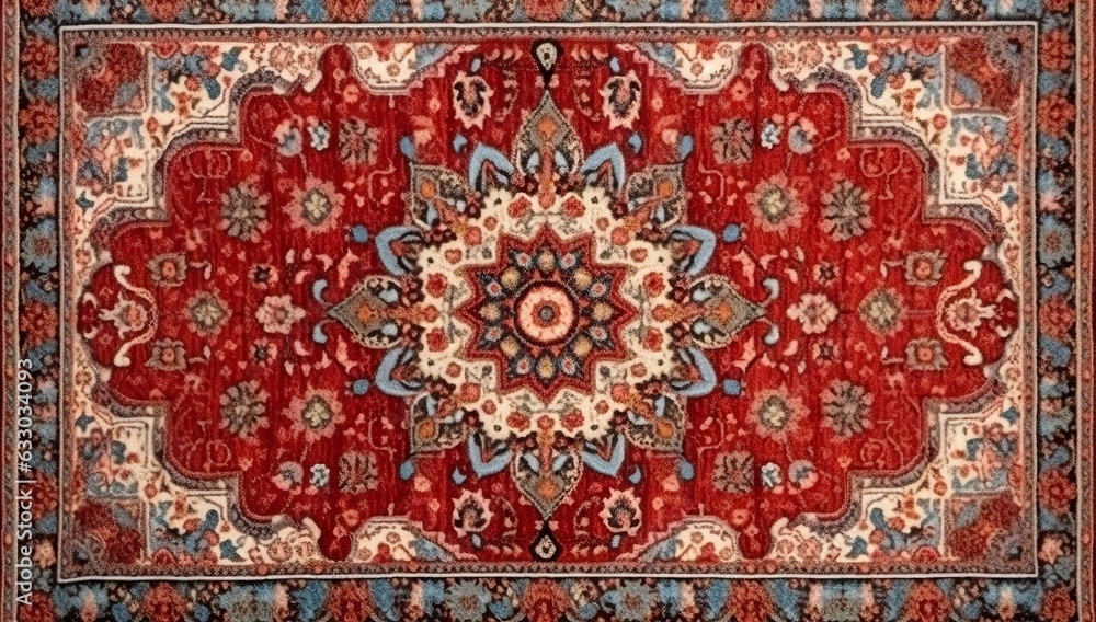 Illustration of a vibrant traditional Turkish Persian carpet rug texture design