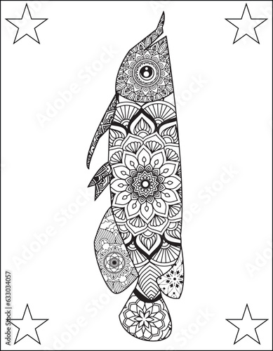 Ocean Animals Mandala Coloring Pages. Adult antistress coloring page. Black white hand drawn vector doodle of an oceanic animal for coloring book. Fish Mandala. Ocean animals Zentangle Vector. 