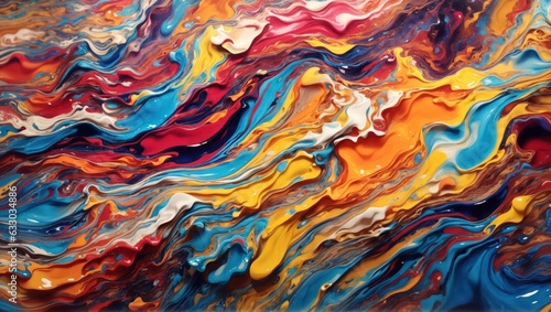 4K masterpiece abstract liquid paint waves blend colors in panoramic delight