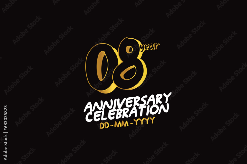 8th, 8 years, 8 year anniversary gold color on black background abstract style logotype. anniversary with gold color isolated on black background, vector design for celebration vector