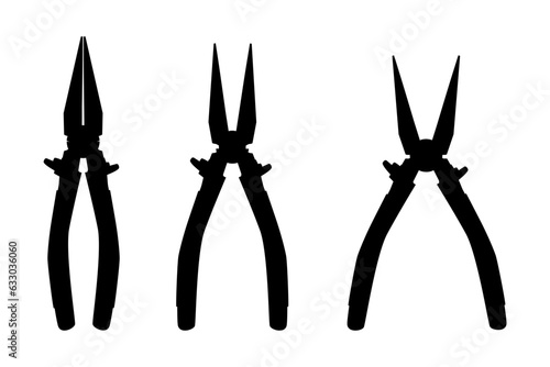 long nose pliers silhouette , vector clipart on a white background.