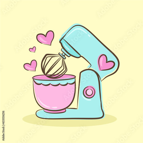 Stand Food Mixer, Kitchen Mixer, Making Mixer, Electric Food Mixer, Food Processor, Kitchen Gadget, Vector Illustration Background