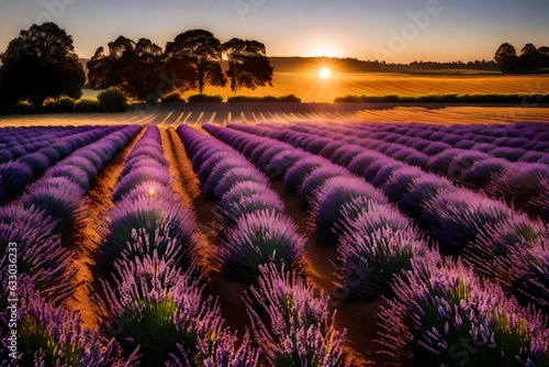 beautiful Lavender field at sunset, beautiful natire background - Generative AI photo