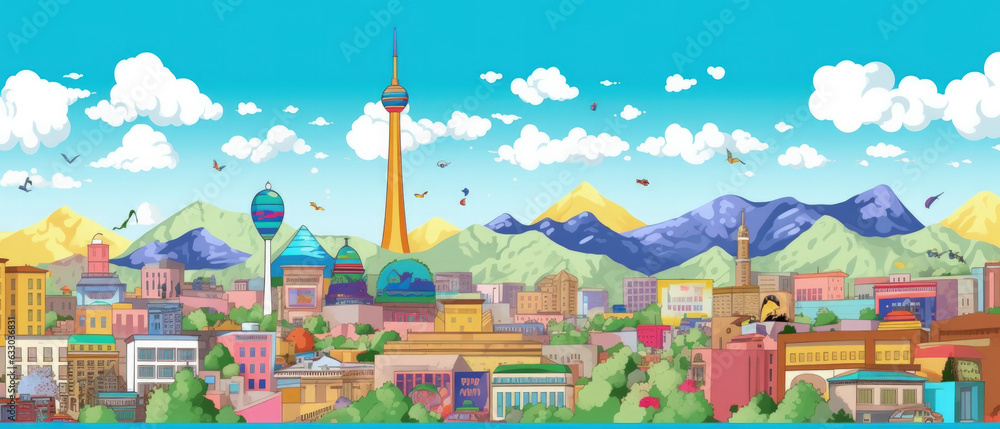 Iran Famous Landmarks Skyline Silhouette Style, Colorful, Cityscape, Travel and Tourist Attraction - Generative AI