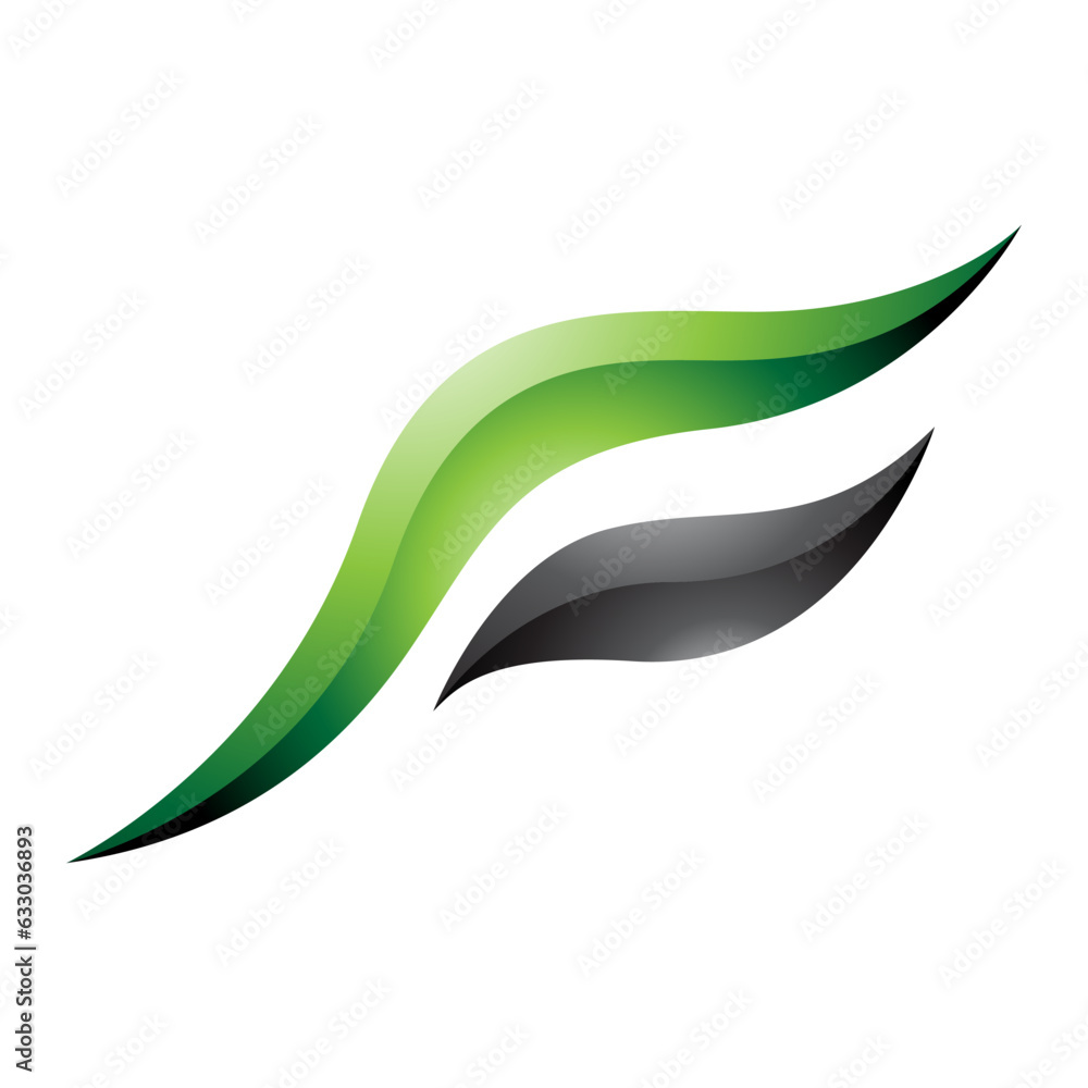 Green and Black Glossy Flying Bird Shaped Letter F Icon