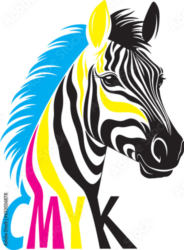 zebra head vector silhouette as CMYK concept