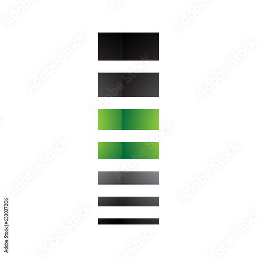 Green and Black Glossy Letter I Icon with Horizontal Stripes