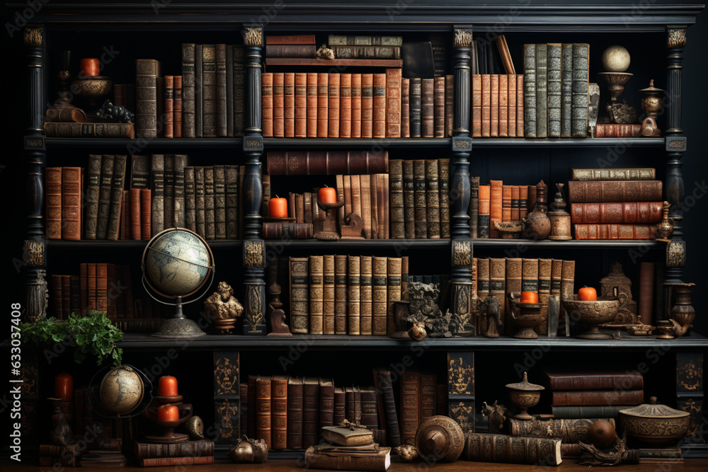 Diverse collection of aged volumes stands proudly in the librarys bookshelves Generative AI Diverse collection of aged volumes stands proudly in the librarys bookshelves Generative AI