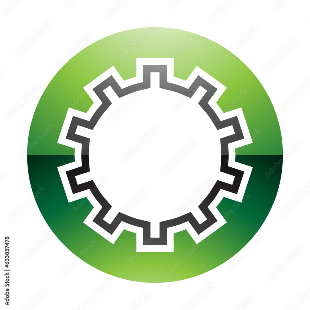 Green and Black Glossy Letter O Icon with Castle Wall Pattern