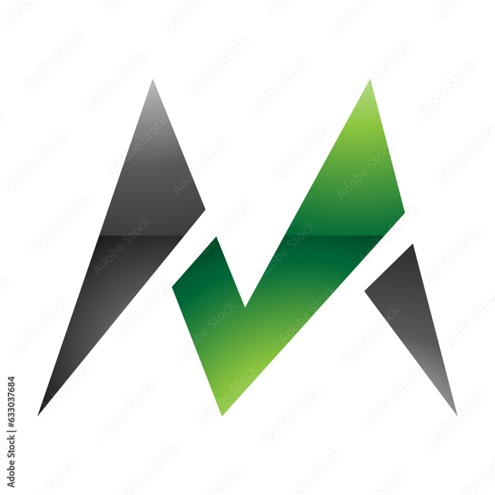 Green and Black Glossy Pointy Tipped Letter M Icon Green and Black Glossy Pointy Tipped Letter M Icon