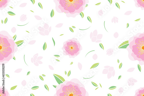 Illustration of pink rose flower with leaves on white background
