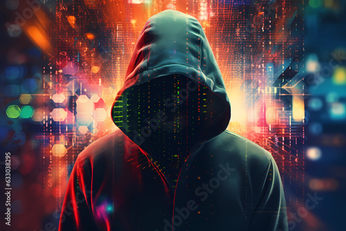 Hacker in Hoodie - Cybersecurity Threat and Digital Intrusion. AI Generated.