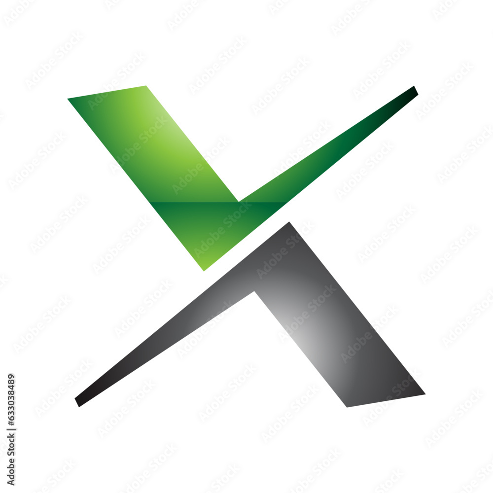 Obraz premium Green and Black Glossy Tick Shaped Letter X Icon