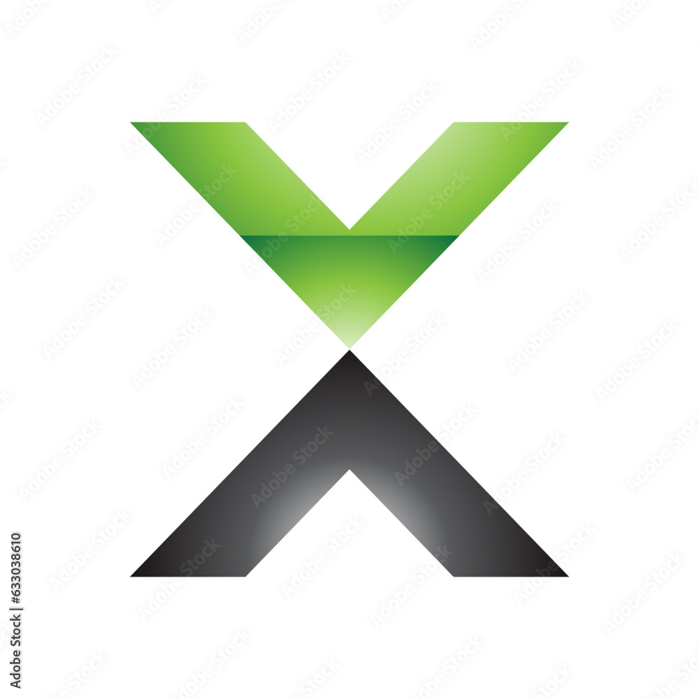 Green and Black Glossy V Shaped Letter X Icon Green and Black Glossy V Shaped Letter X Icon
