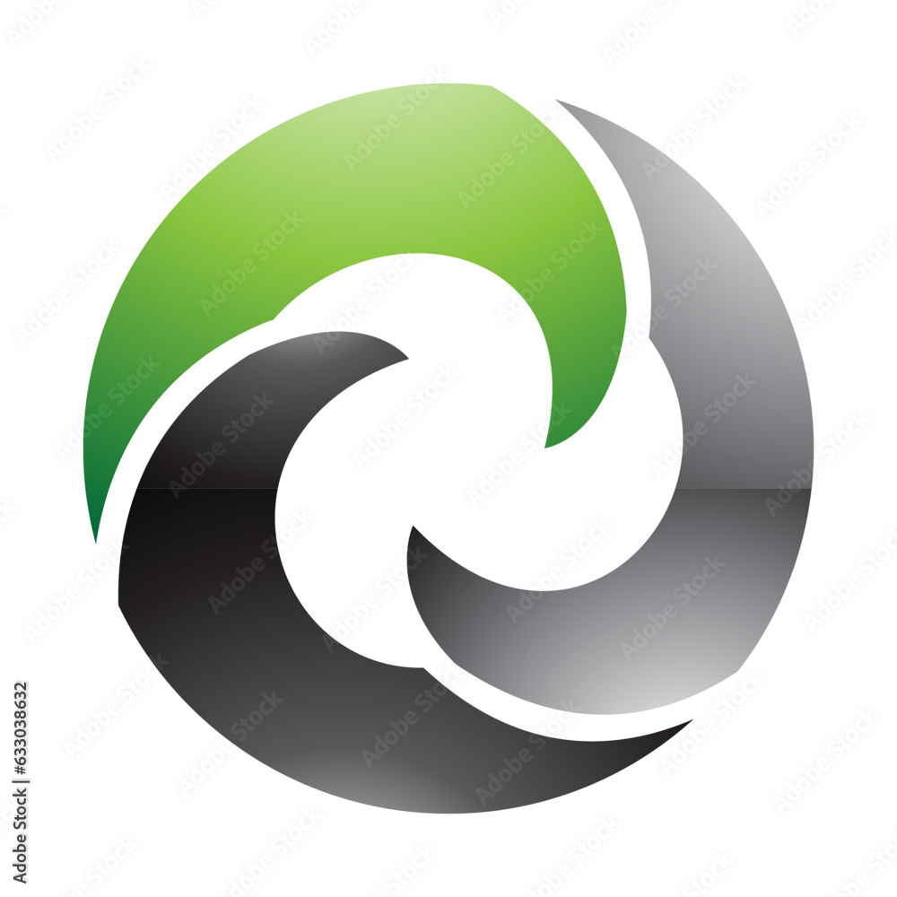 Green and Black Glossy Wave Shaped Letter O Icon Green and Black Glossy Wave Shaped Letter O Icon