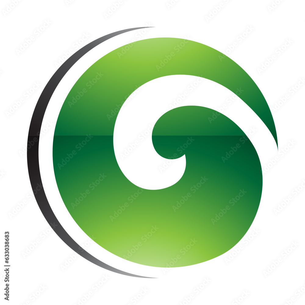 Green and Black Glossy Whirl Shaped Letter O Icon Green and Black Glossy Whirl Shaped Letter O Icon