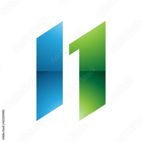 Free Download Green and Blue Glossy Letter N Icon with Parallelograms - GFXLoad