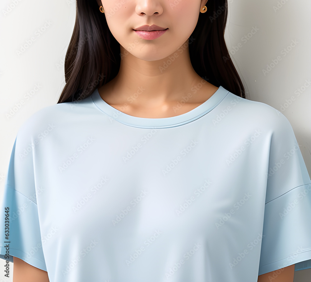 Female person with blank t-shirt mockup, generative ai illustration Female person with blank t-shirt mockup, generative ai illustration