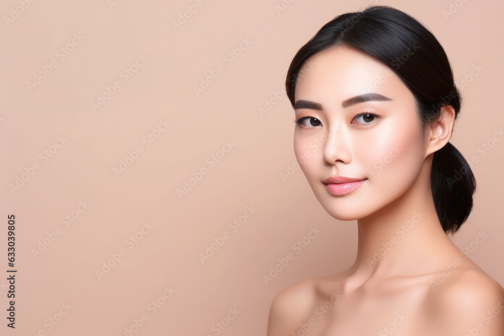 Beautiful woman cares for the skin face - isolated background, Asian women portrait ,person is fictitious from ai generate Beautiful woman cares for the skin face - isolated background, Asian women portrait ,person is fictitious from ai generate