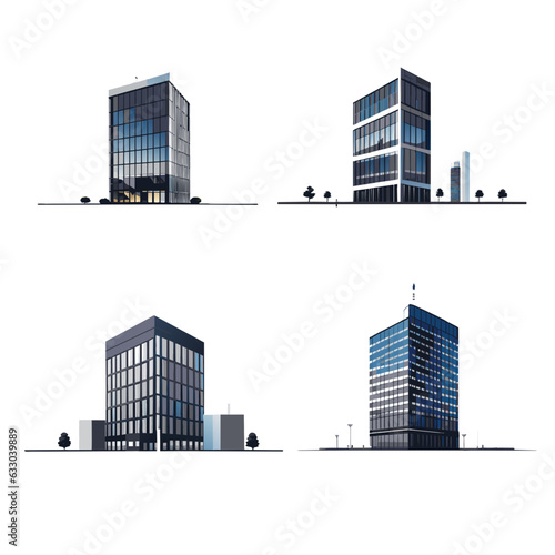 set of building on white background
