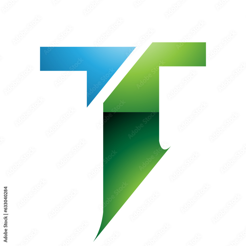 Green and Blue Glossy Split Shaped Letter T Icon Green and Blue Glossy Split Shaped Letter T Icon