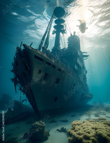 The Haunting Beauty of the Bismarck Wreckage: An Underwater Photograph photo