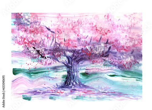 cherry blossom tree watercolor illustration