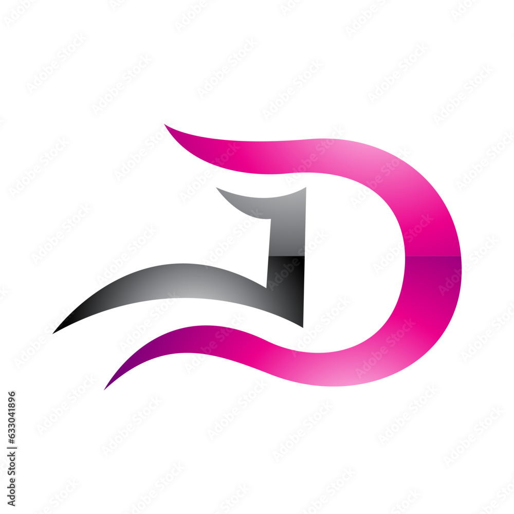Magenta and Black Glossy Letter D Icon with Wavy Curves Magenta and Black Glossy Letter D Icon with Wavy Curves