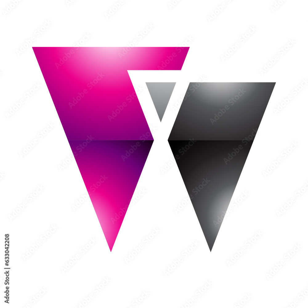 Magenta and Black Glossy Letter W Icon with Triangles Magenta and Black Glossy Letter W Icon with Triangles
