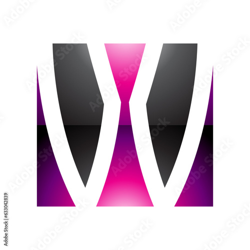 Magenta and Black Glossy Square Shaped Letter W Icon