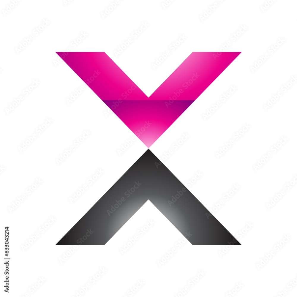 Magenta and Black Glossy V Shaped Letter X Icon Magenta and Black Glossy V Shaped Letter X Icon
