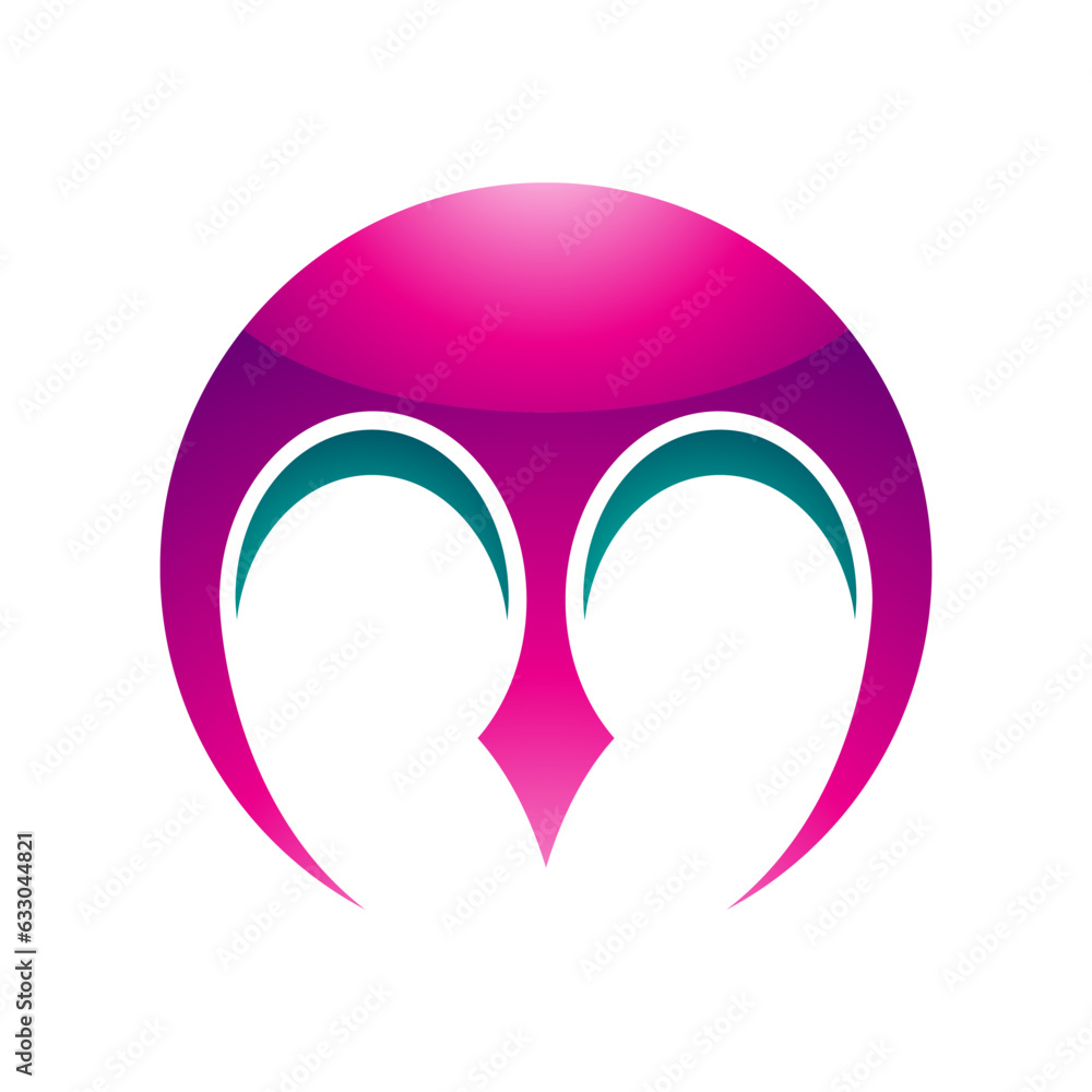 Magenta and Green Glossy Round Letter M Icon with Pointy Tips Magenta and Green Glossy Round Letter M Icon with Pointy Tips