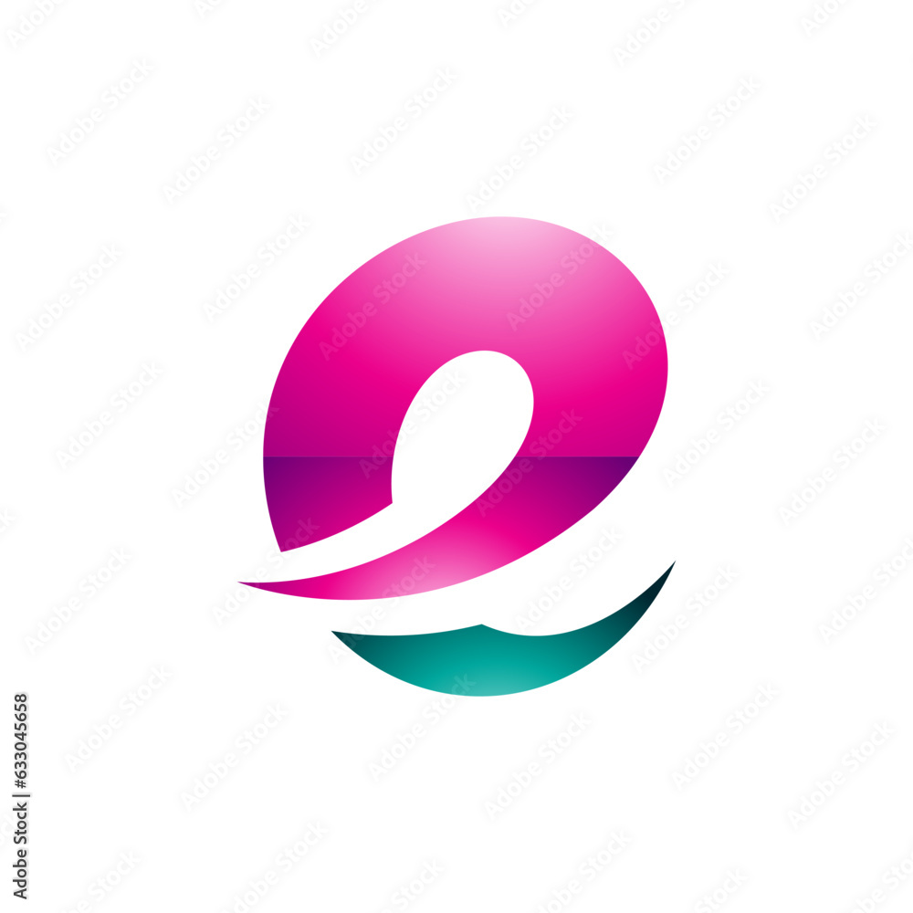 Magenta and Persian Green Glossy Lowercase Letter E Icon with Soft Spiky Curves Magenta and Persian Green Glossy Lowercase Letter E Icon with Soft Spiky Curves
