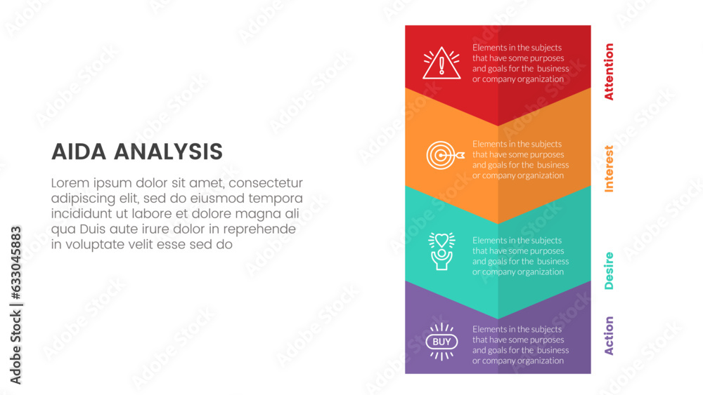 aida model for attention interest desire action infographic concept with big vertical arrow to bottom direction 4 points for slide presentation style vector aida model for attention interest desire action infographic concept with big vertical arrow to bottom direction 4 points for slide presentation style vector