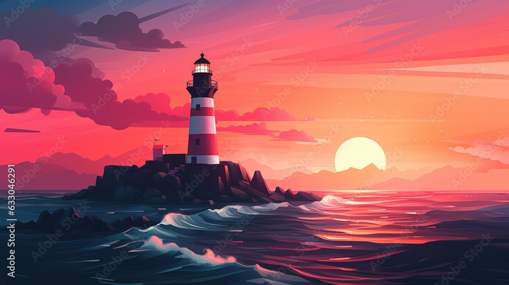lighthouse on the sunset. Generative AI