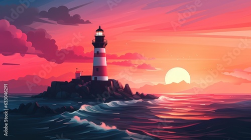lighthouse on the sunset. Generative AI