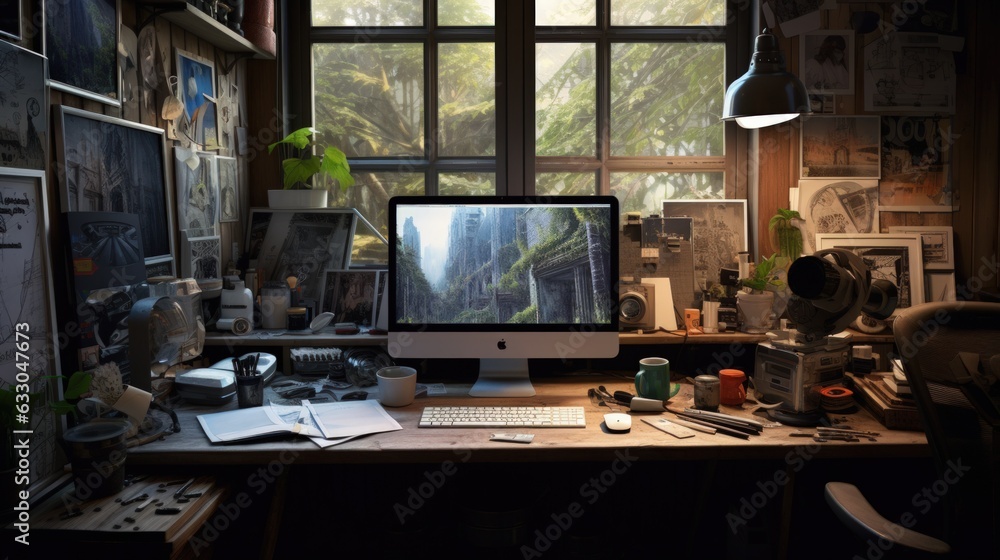 monitor with a computer. Generative AI monitor with a computer. Generative AI