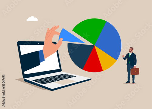Hand human arrange pie chart as suitable for risk and return. Investment asset allocation and rebalance. 