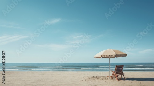 beach with umbrella and chairs. Generative AI