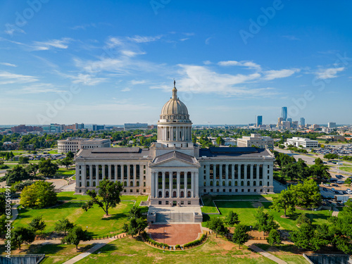 Aerial view of the Oklahoma State Capitol and dowtown cityscape photo