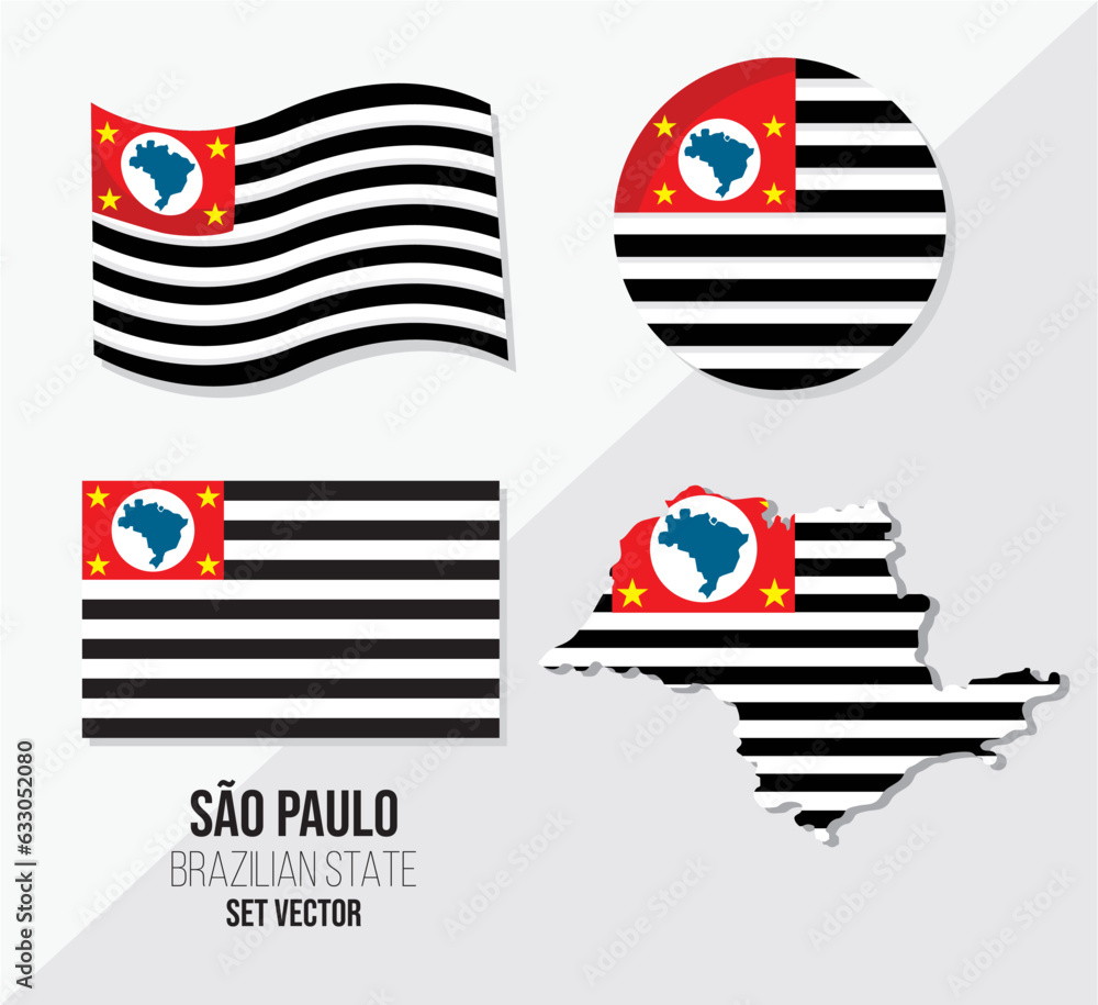 Sao Paulo Brazil state vector set Flag symbol map and circle flag.
