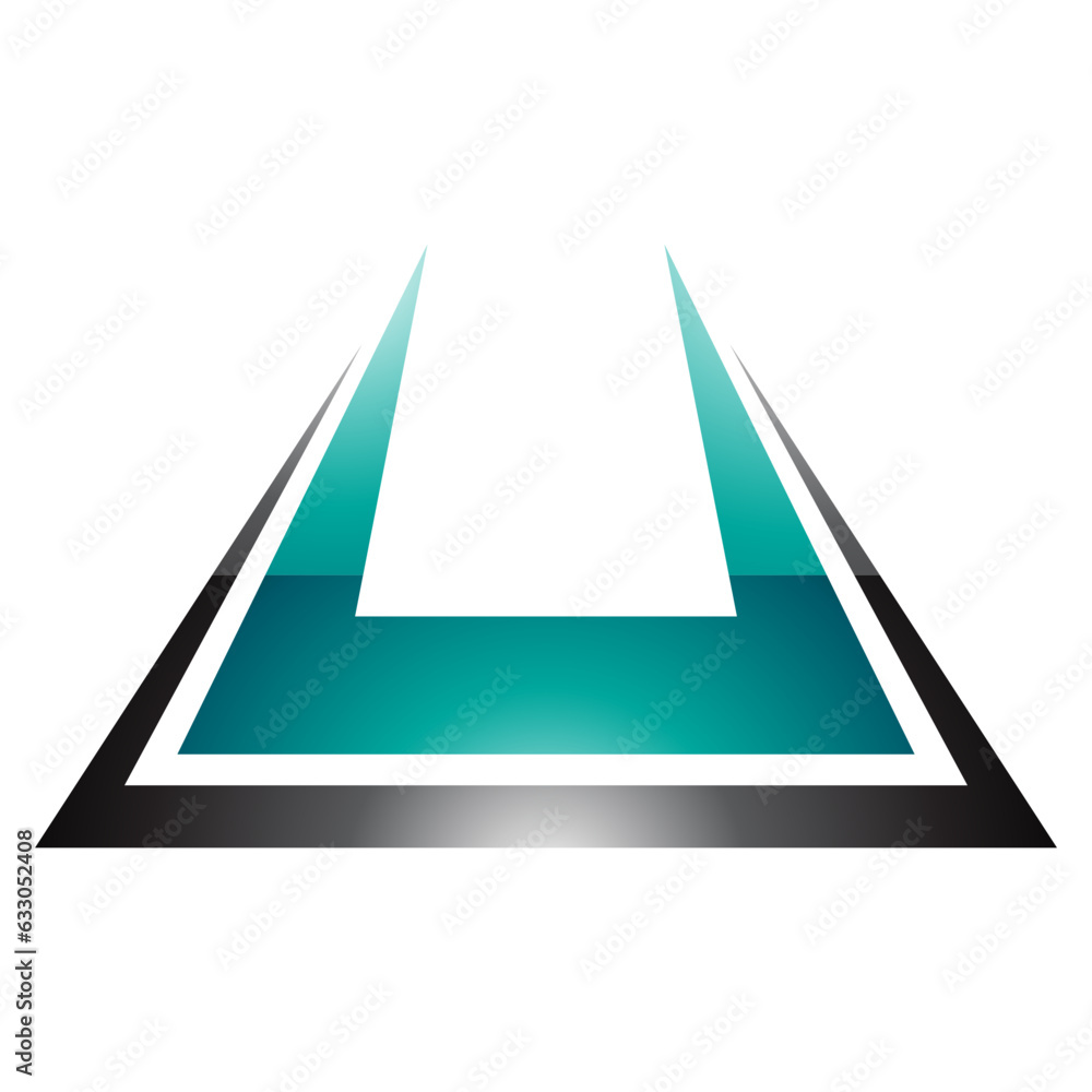 Persian Green and Black Glossy Bold Spiky Shaped Letter U Icon