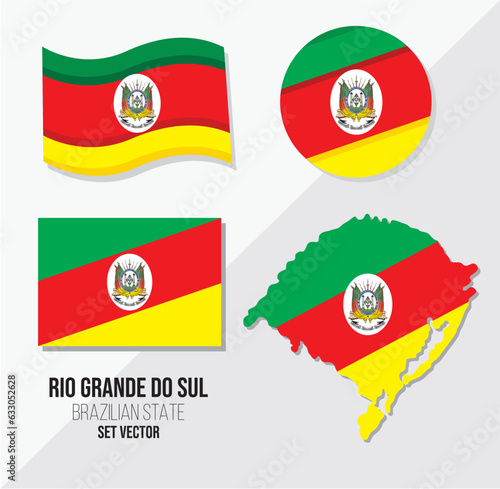 Rio Grande do Sul Brazil state vector set Flag symbol map and circle flag