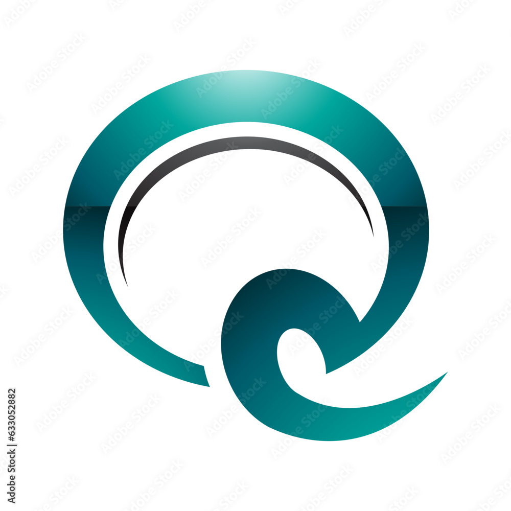 Persian Green and Black Glossy Hook Shaped Letter Q Icon Persian Green and Black Glossy Hook Shaped Letter Q Icon