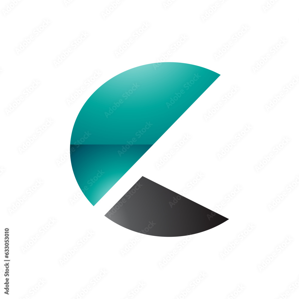 Persian Green and Black Glossy Letter C Icon with Half Circles